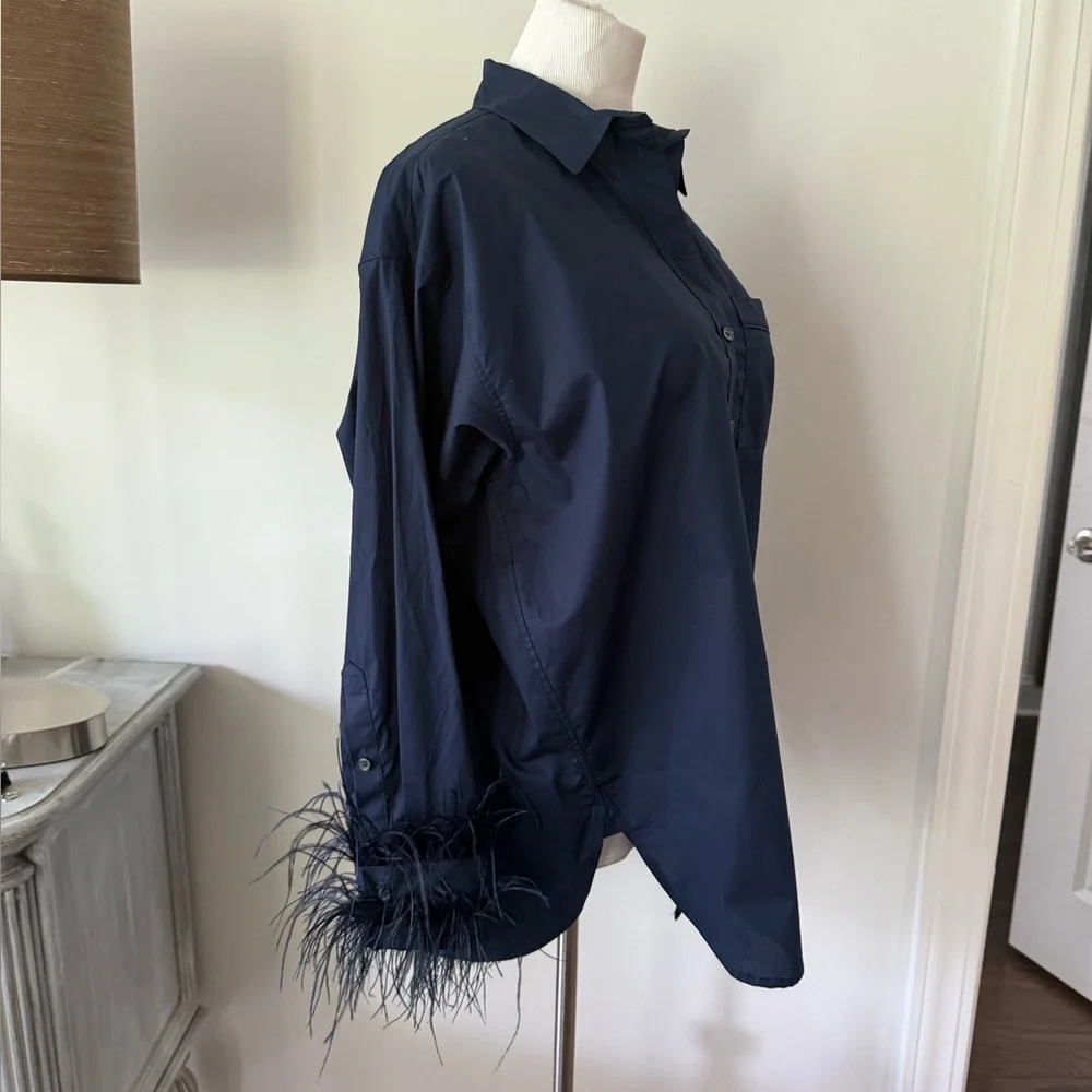J. CREW COLLECTION Feather-Trim Cotton Poplin Button-Up Shirt Size 8